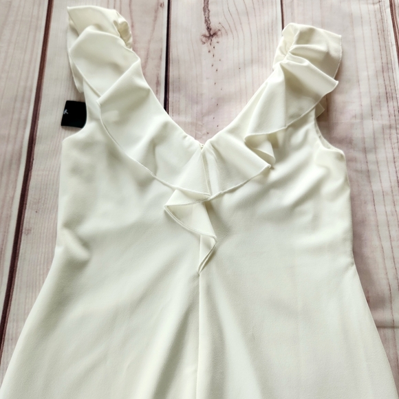 NWT Lauren Ralph Lauren Ruffle V-neck Sheath Dress Cream White | Women's Size 12 - Picture 5 of 11